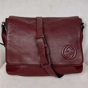 Gucci Men's Deep Red Leather Messenger Bag